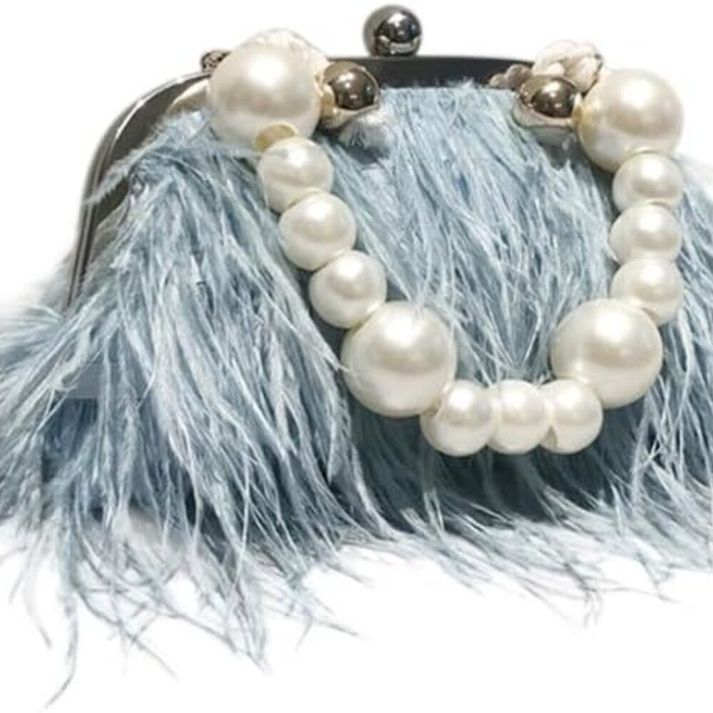 Ostrich Feather Evening Bag Fluffy Clutch Purse for Women Bridal Party